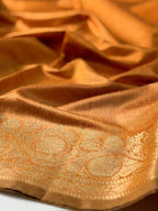 Mustard Yellow Chanderi Cotton Silk Saree with Zari Border