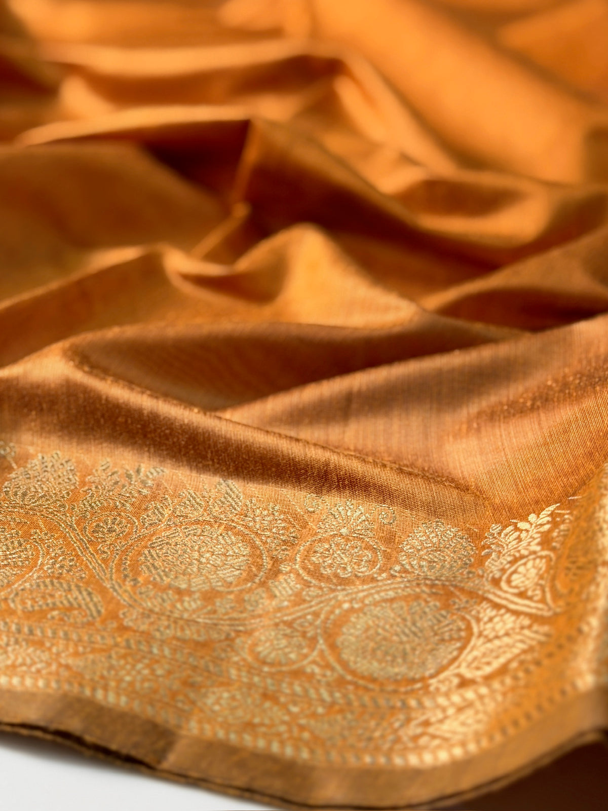 Mustard Yellow Chanderi Cotton Silk Saree with Zari Border