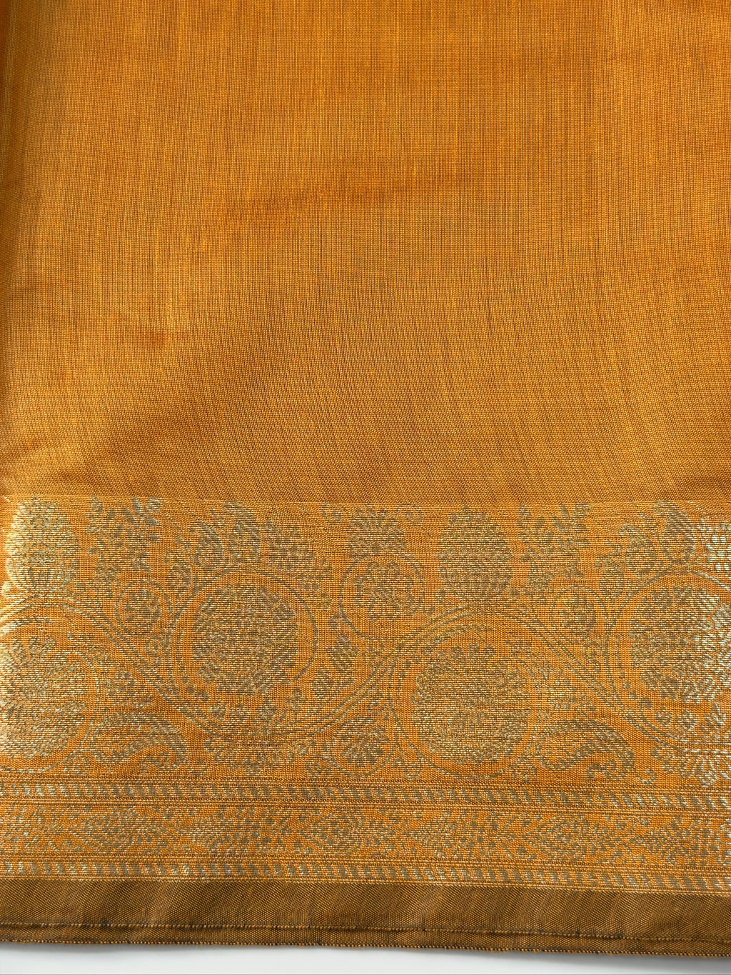 Mustard Yellow Chanderi Cotton Silk Saree with Zari Border