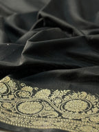 Black Chanderi Cotton Silk Saree with Zari Border