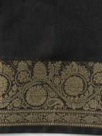 Black Chanderi Cotton Silk Saree with Zari Border