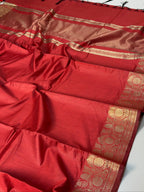 Brick Red Chanderi Cotton Silk Saree with Zari Border