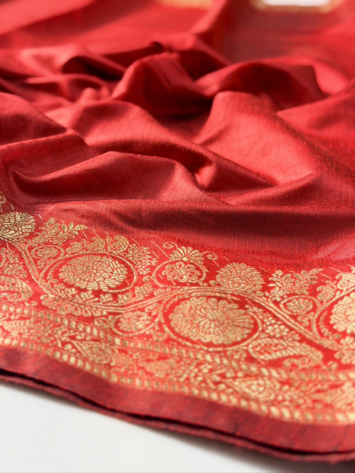 Brick Red Chanderi Cotton Silk Saree with Zari Border
