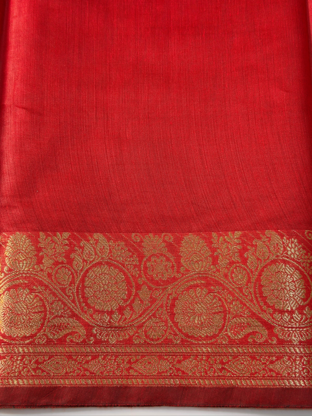 Brick Red Chanderi Cotton Silk Saree with Zari Border