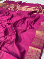 Rani Pink Chanderi Cotton Silk Saree with Zari Border