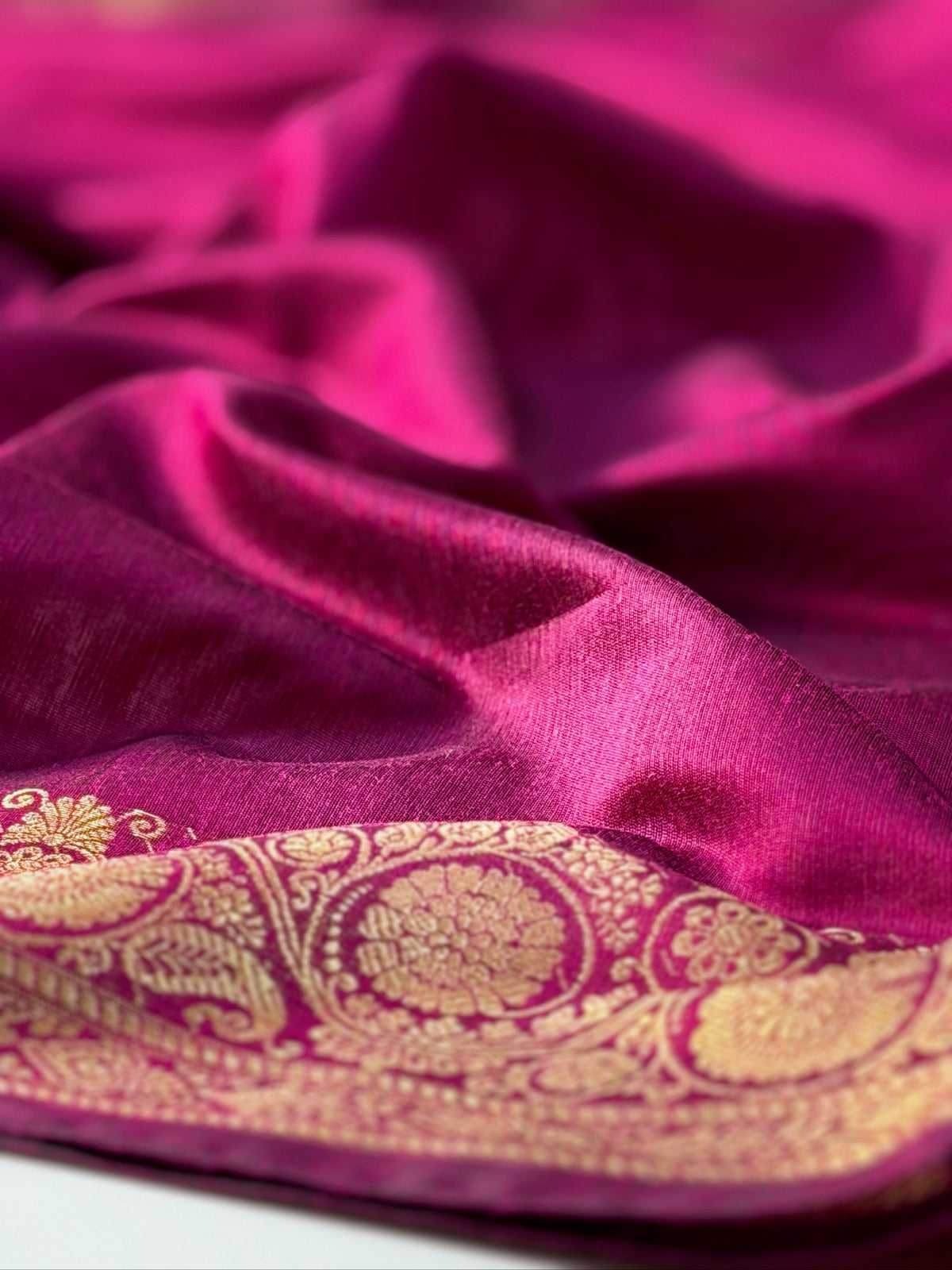 Rani Pink Chanderi Cotton Silk Saree with Zari Border