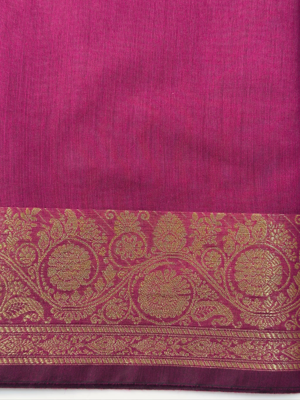 Rani Pink Chanderi Cotton Silk Saree with Zari Border