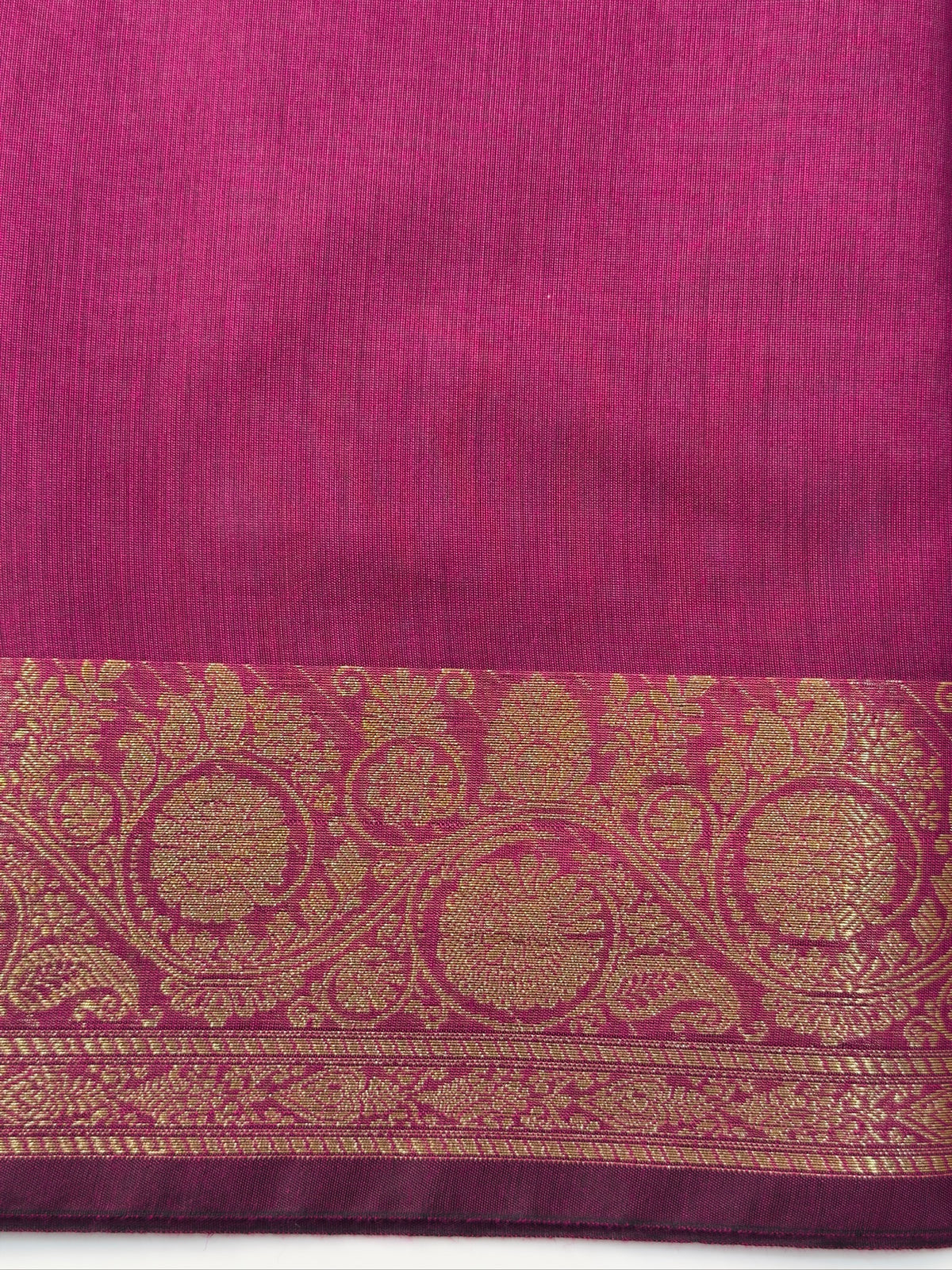 Rani Pink Chanderi Cotton Silk Saree with Zari Border