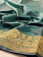 Deep Teal Chanderi Cotton Silk Saree with Zari Border