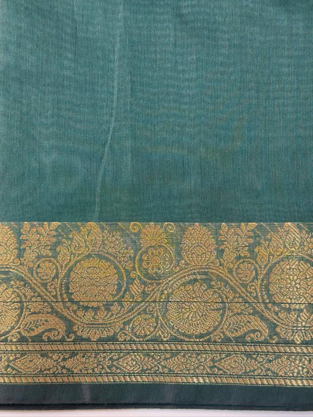 Deep Teal Chanderi Cotton Silk Saree with Zari Border