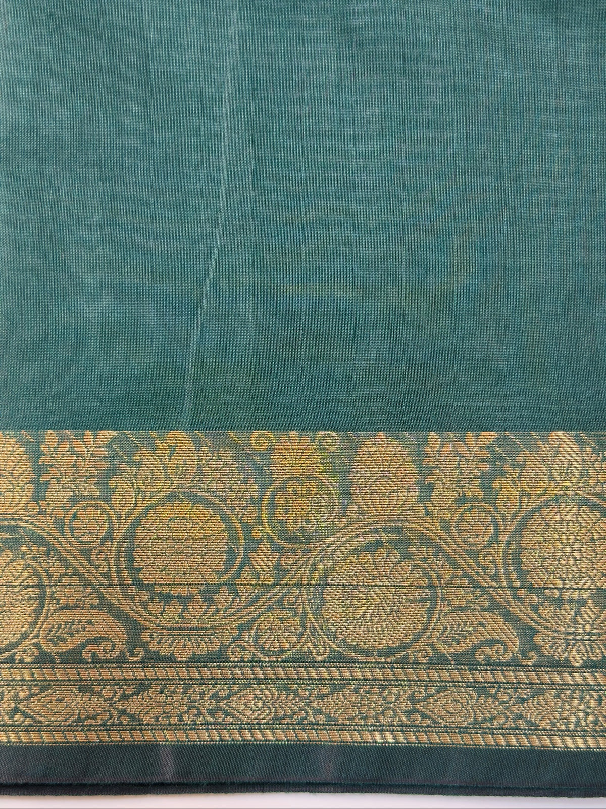 Deep Teal Chanderi Cotton Silk Saree with Zari Border