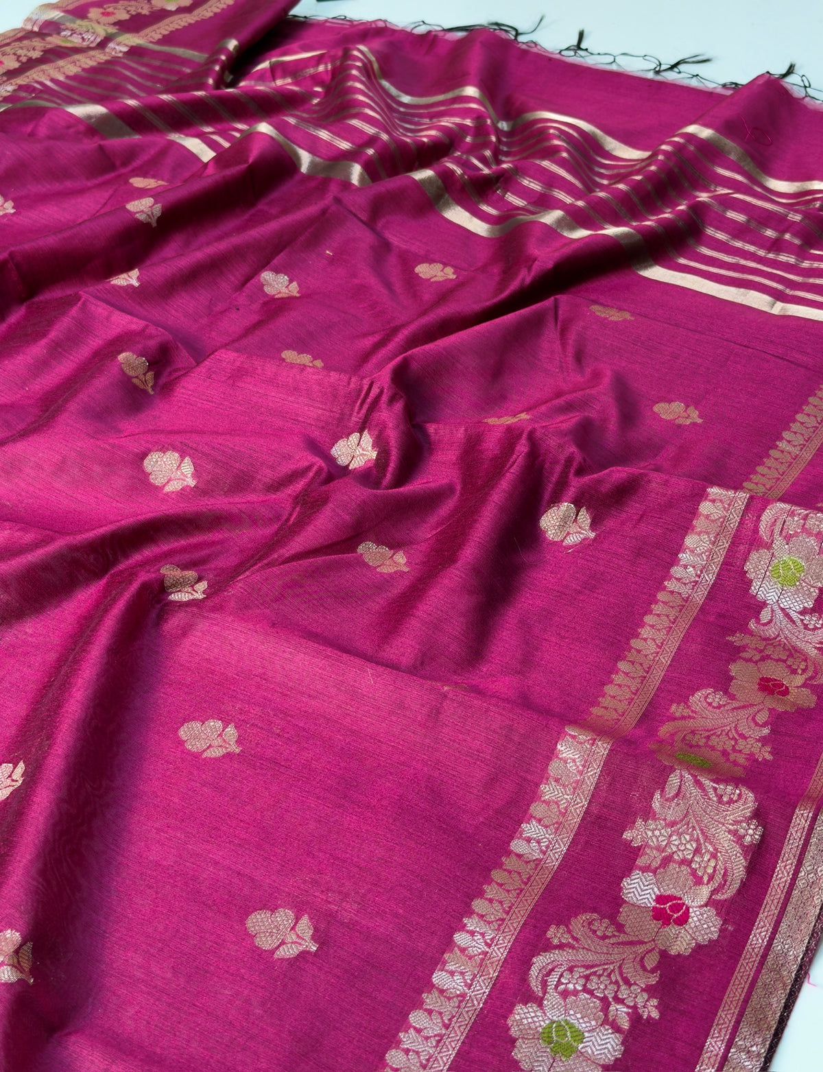 Magenta Chanderi Cotton Silk Meenkari Saree