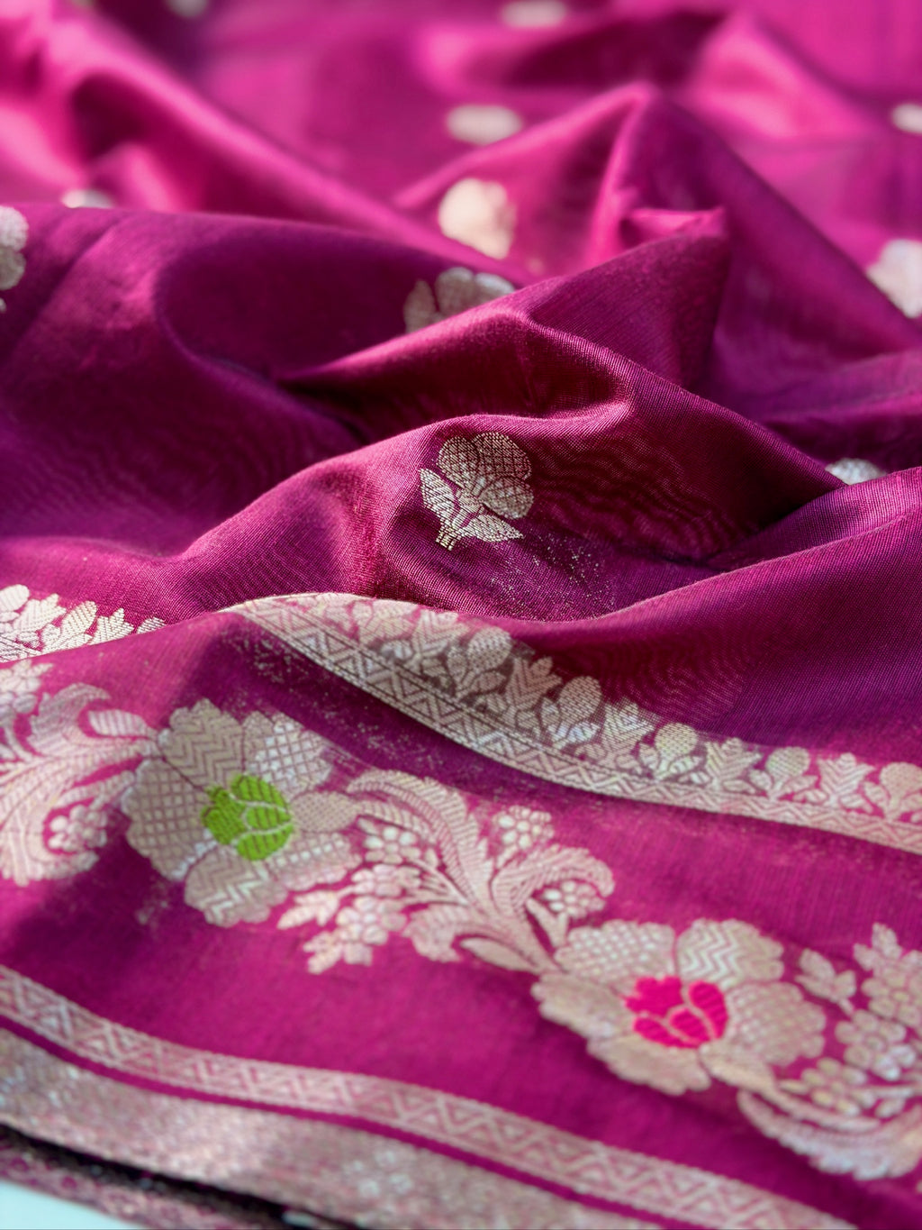 Magenta Chanderi Cotton Silk Meenkari Saree