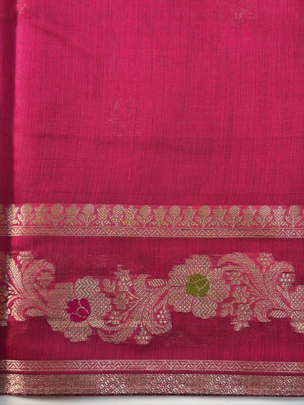 Rani Pink Chanderi Cotton Silk Meenkari Saree with Striped Border