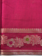 Rani Pink Chanderi Cotton Silk Meenkari Saree with Striped Border