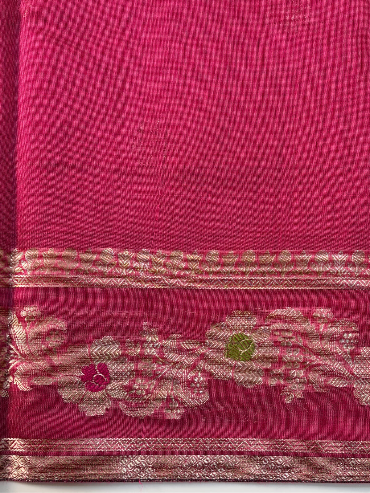 Rani Pink Chanderi Cotton Silk Meenkari Saree with Striped Border