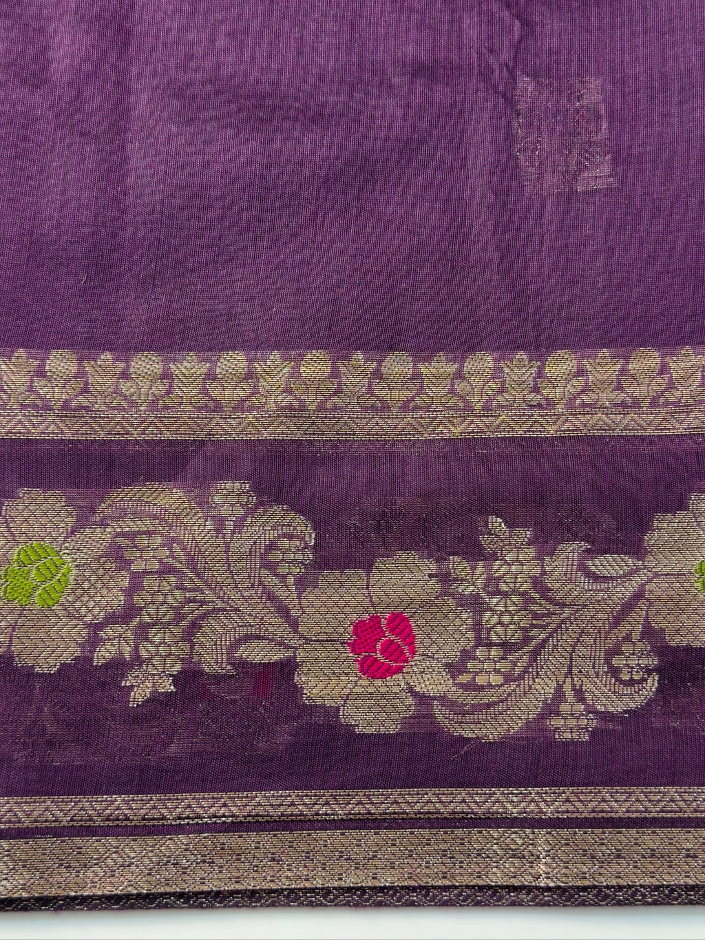 Deep Plum Purple Chanderi Cotton Silk Meenkari Saree with Striped Border