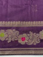 Deep Plum Purple Chanderi Cotton Silk Meenkari Saree with Striped Border