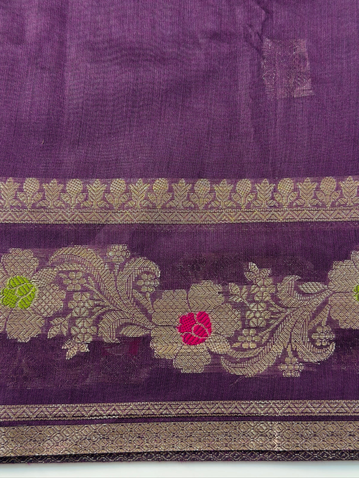 Deep Plum Purple Chanderi Cotton Silk Meenkari Saree with Striped Border