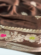 Cocoa Brown Chanderi Cotton Silk Meenkari Saree