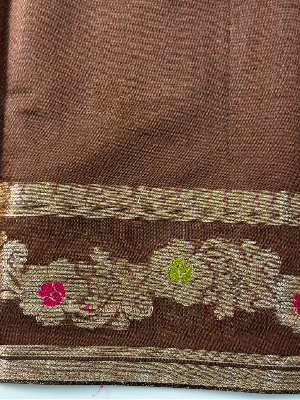 Cocoa Brown Chanderi Cotton Silk Meenkari Saree