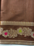 Cocoa Brown Chanderi Cotton Silk Meenkari Saree