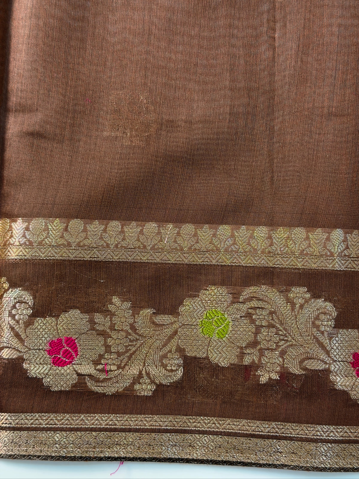 Cocoa Brown Chanderi Cotton Silk Meenkari Saree