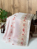 Ivory White Organza Jamdani Patola Saree with Meenkari Border