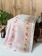 Ivory White Organza Jamdani Patola Saree with Meenkari Border