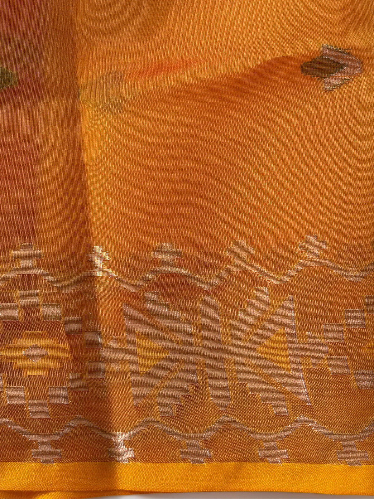 Ruby Red Organza Jamdani Meenkari Saree with Geometric Border Colour: Ruby Red