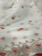 Ivory White Organza Jamdani Patola Saree with Meenkari Border