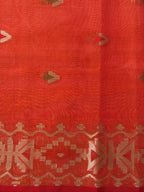 Mustard Yellow Organza Jamdani Patola Saree with Red Geometric Border