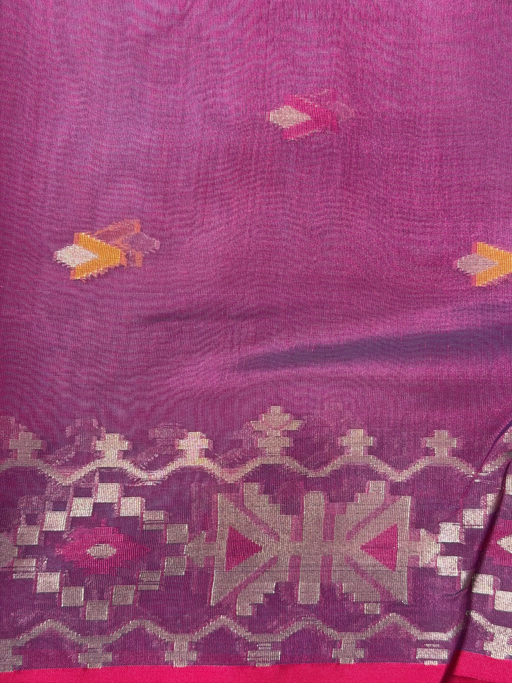 Turquoise Blue Organza Jamdani Meenkari Saree with Geometric Border