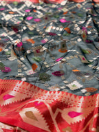 Black Organza Silk Patola Saree with Red Geometric Border