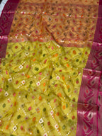 Mustard Yellow Organza Silk Patola Saree with Traditional