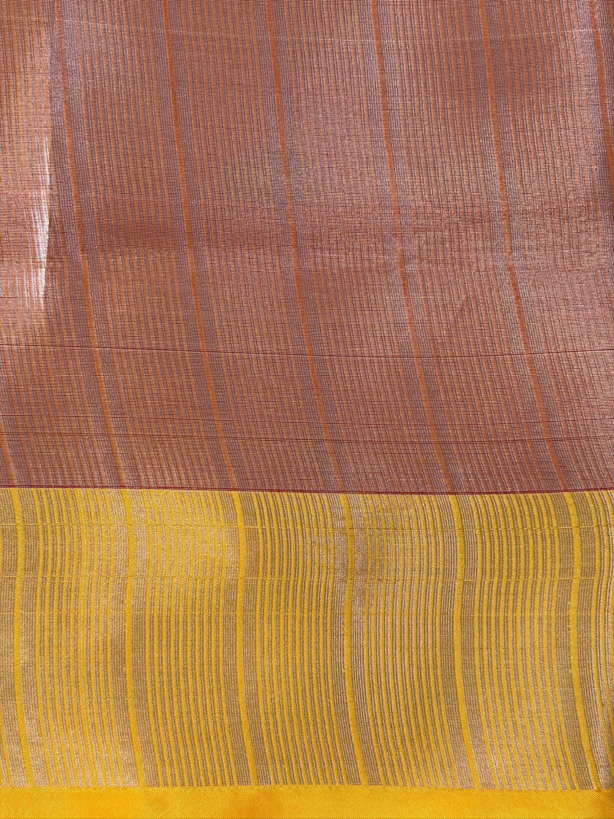Ruby Red Organza Silk Patola Saree with Mustard Yellow Border
